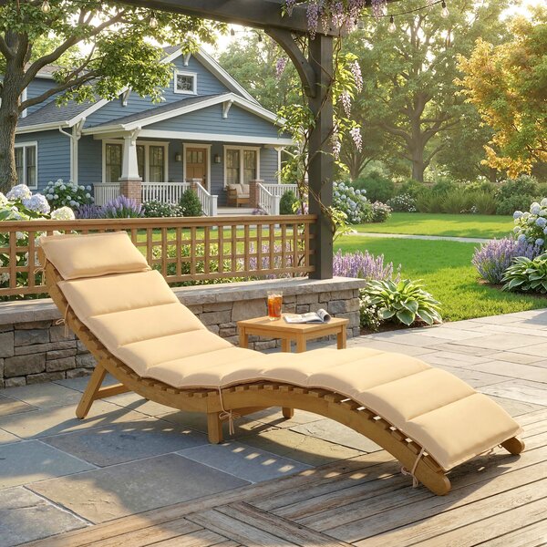Outsunny Lettino prendisole pieghevole in legno con cuscino, 183x54x63 cm, Beige | Aosom Italy