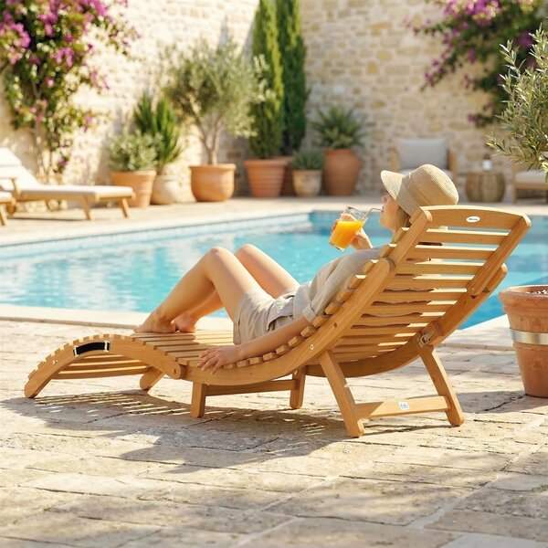 Outsunny Lettino prendisole pieghevole in legno con cuscino, 183x54x63 cm, Beige | Aosom Italy
