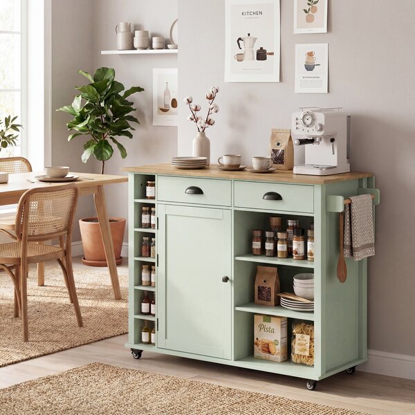 HOMCOM Isola cucina con piano pieghevole, 2 cassetti e portasciugamani, Verde | Aosom Italy