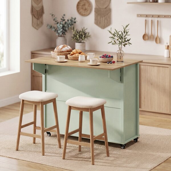 HOMCOM Isola cucina con piano pieghevole, 2 cassetti e portasciugamani, Verde | Aosom Italy