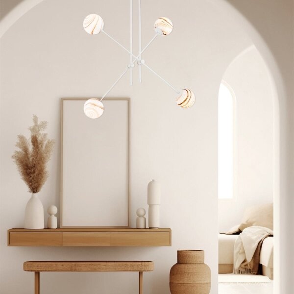 Argon 1841 - Lampadario a sospensione con supporto rigido ABSOS 4xE14/7W/230V alabastro bianco