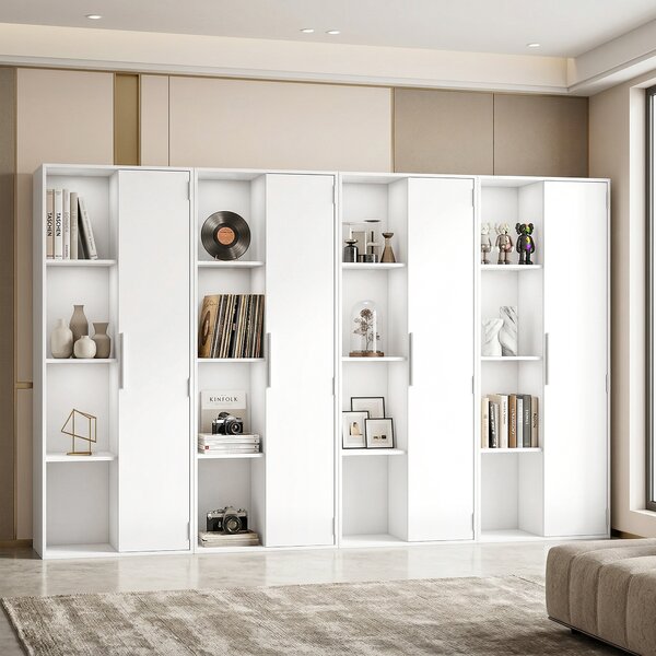 HOMCOM Libreria 4 ripiani con armadietto e mensole regolabili, Bianco | Aosom Italy