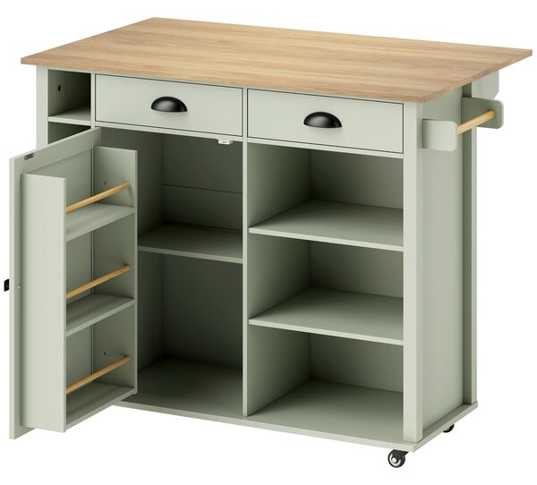 HOMCOM Isola cucina con piano pieghevole, 2 cassetti e portasciugamani, Verde | Aosom Italy