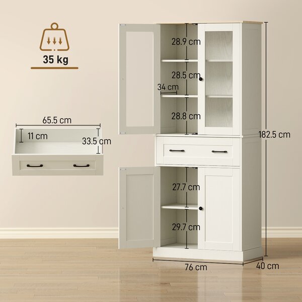 HOMCOM Mobile cucina con 2 ante acrilico, cassetto e ripiani regolabili, 76x40x182,5 cm, Crema | Aosom Italy