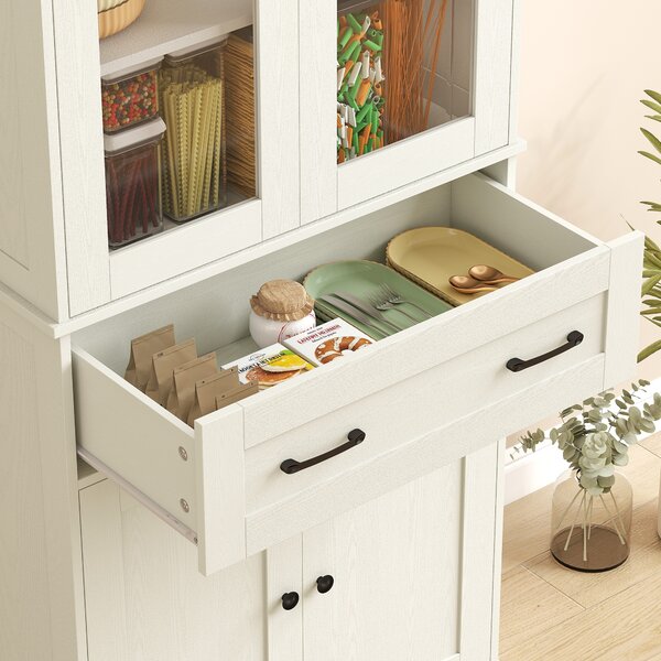 HOMCOM Mobile cucina con 2 ante acrilico, cassetto e ripiani regolabili, 76x40x182,5 cm, Crema | Aosom Italy