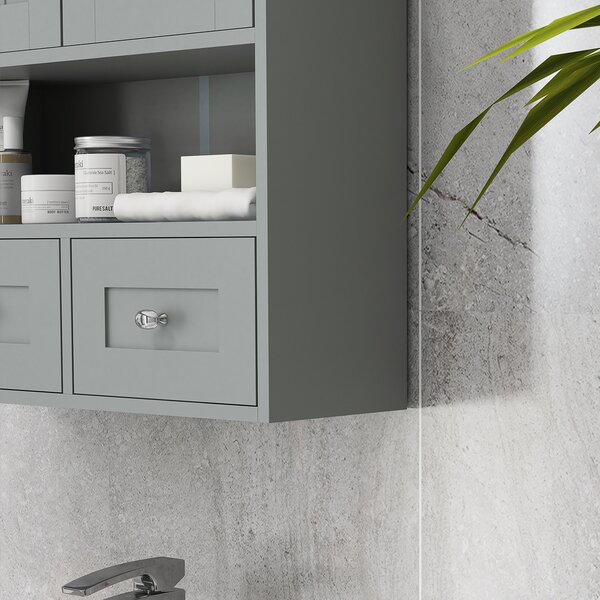 Kleankin Mobile bagno da parete con ante, mensola e 2 cassetti, 50,8x17,8x66 cm, Grigio | Aosom Italy