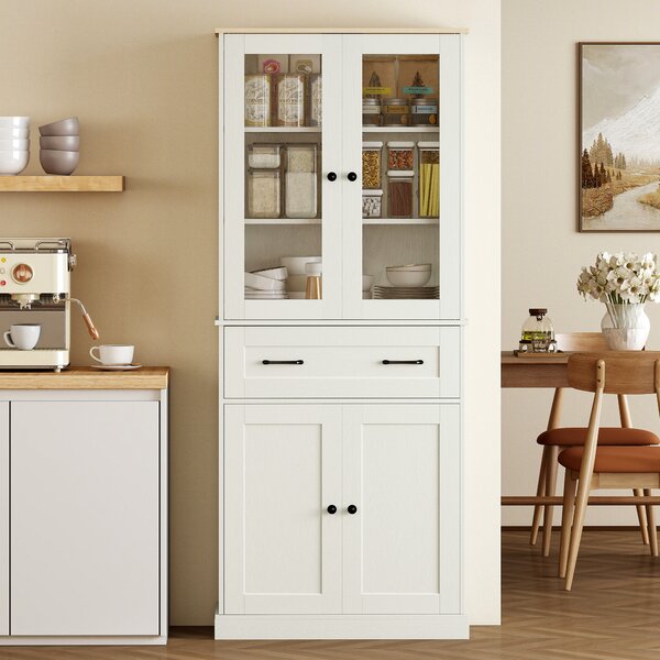 HOMCOM Mobile cucina con 2 ante acrilico, cassetto e ripiani regolabili, 76x40x182,5 cm, Crema | Aosom Italy