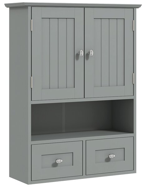 Kleankin Mobile bagno da parete con ante, mensola e 2 cassetti, 50,8x17,8x66 cm, Grigio | Aosom Italy