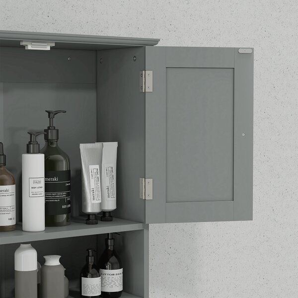 Kleankin Mobile bagno da parete con ante, mensola e 2 cassetti, 50,8x17,8x66 cm, Grigio | Aosom Italy