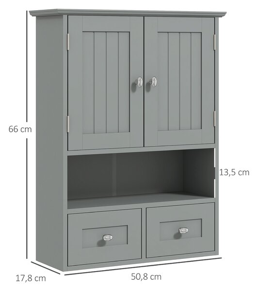 Kleankin Mobile bagno da parete con ante, mensola e 2 cassetti, 50,8x17,8x66 cm, Grigio | Aosom Italy