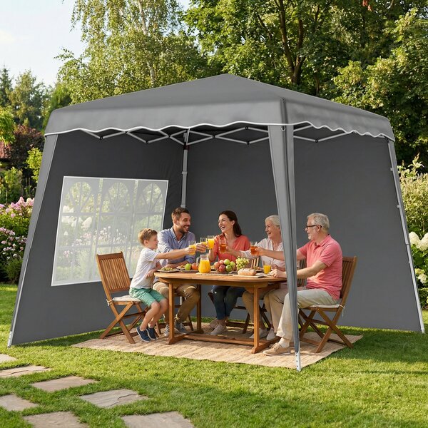 Outsunny Gazebo pieghevole 2,9x2,9 m con pareti e altezza regolabile, Grigio | Aosom Italy