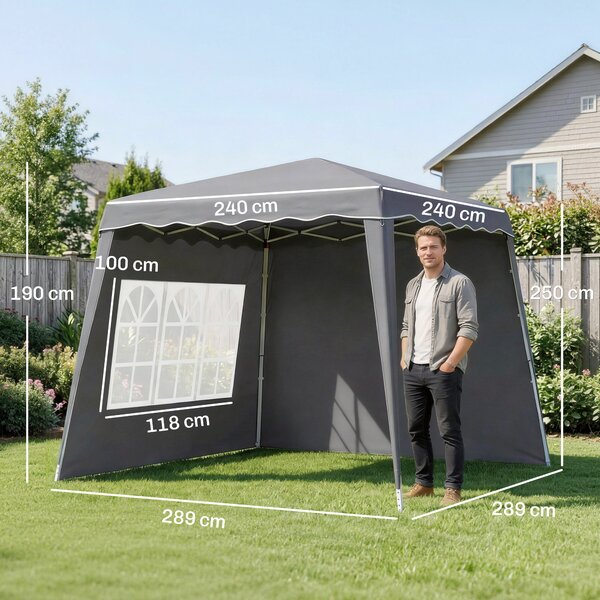 Outsunny Gazebo pieghevole 2,9x2,9 m con pareti e altezza regolabile, Grigio | Aosom Italy
