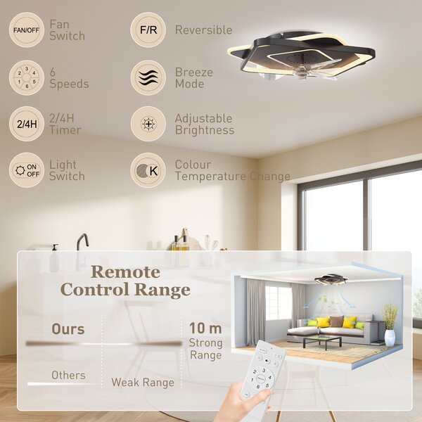 HOMCOM Ventilatore soffitto con luce LED e telecomando, 6 velocità e 3 colori | Aosom Italy