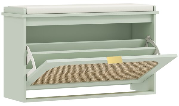 HOMCOM Panca portascarpe con seduta imbottita e porta in rattan, 80x26x47,5 cm, Verde | Aosom Italy