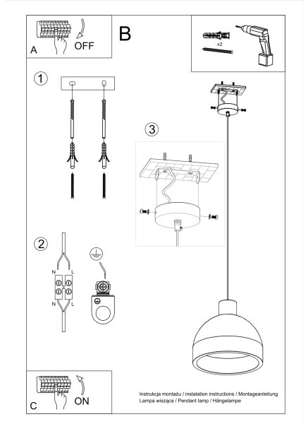 Lampadario a sospensione con filo DAMASO 1xE27/60W/230V