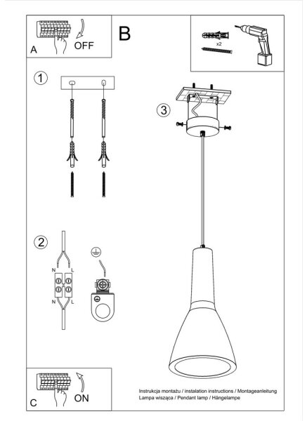 Lampadario a sospensione con filo EMPOLI 1xE27/15W/230V bianco