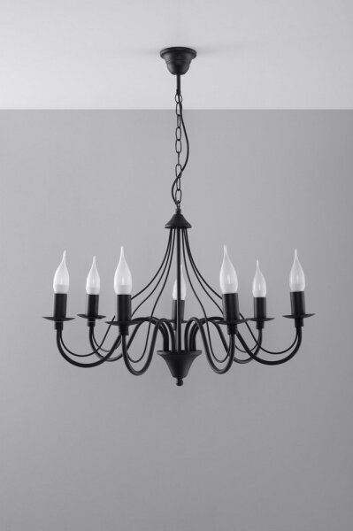 Lampadario a sospensione con catena MINERWA 7 7xE14/40W/230V nero