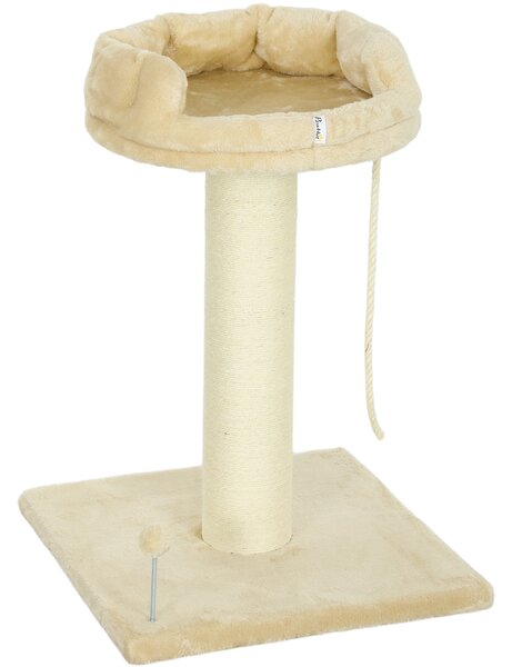 PawHut Albero Tiragraffi per Gatti con Lettino e Pallina in Peluche e Palo in Sisal 55x55x83cm Beige|Aosom