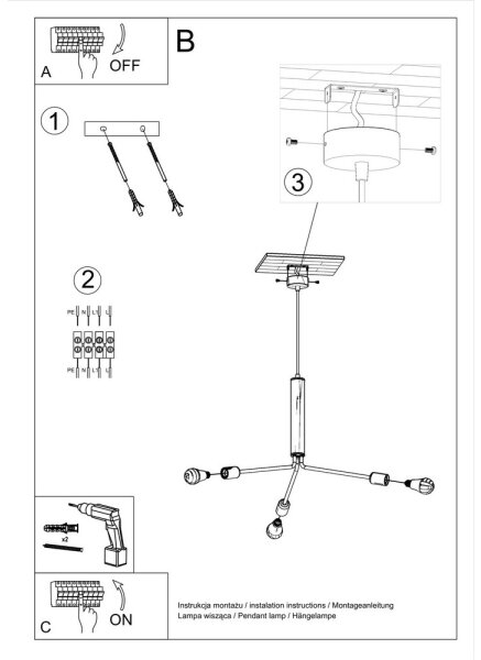 Lampadario a sospensione con filo DUOMO 3D 3xE27/60W/230V nero