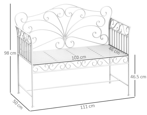 Outsunny Panchina Biposto da Giardino Stile Romantico Ferro 113.5 x 50 x 93.5cm Bianco|Aosom