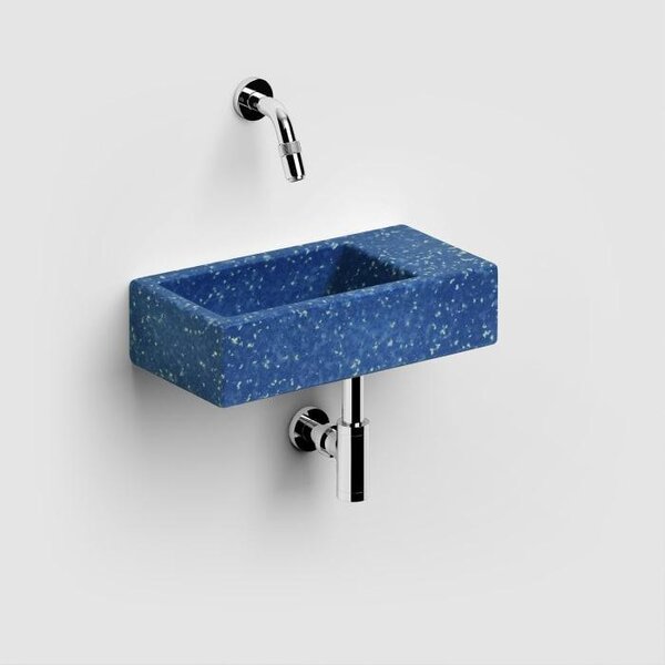 Lavabo a muro Clou Flush 3 Ecorazzo, dimensioni 36 x 18 cm, con piano di appoggio a destra, senza foro per il rubinetto