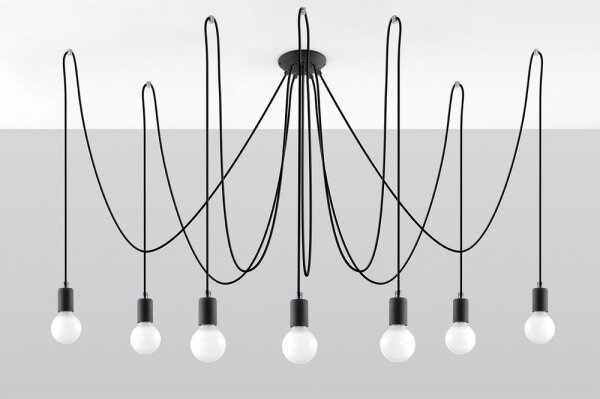 Sollux SL.0372 - Lampadario a sospensione con filo EDISON 7 7xE27/60W/230V ragno nero