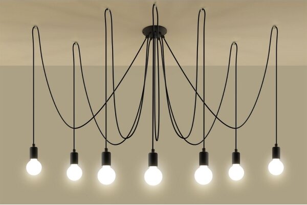 Sollux SL.0372 - Lampadario a sospensione con filo EDISON 7 7xE27/60W/230V ragno nero