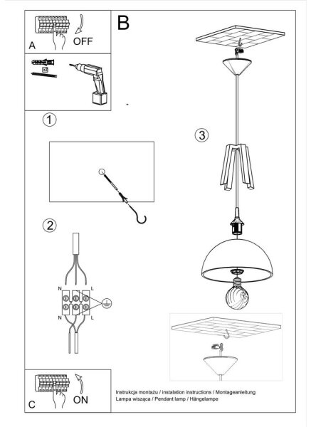 Sollux SL.0387 - Lampadario a sospensione con filo CASCO 1xE27/60W/230V diametro 30 cm