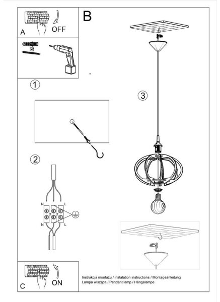 Lampadario a sospensione con filo MANDELINO 1xE27/60W/230V