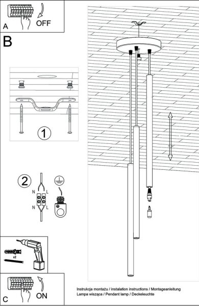 Sollux SL.0471 - Lampadario a sospensione con filo PASTELO 3P 3xG9/8W/230V nero