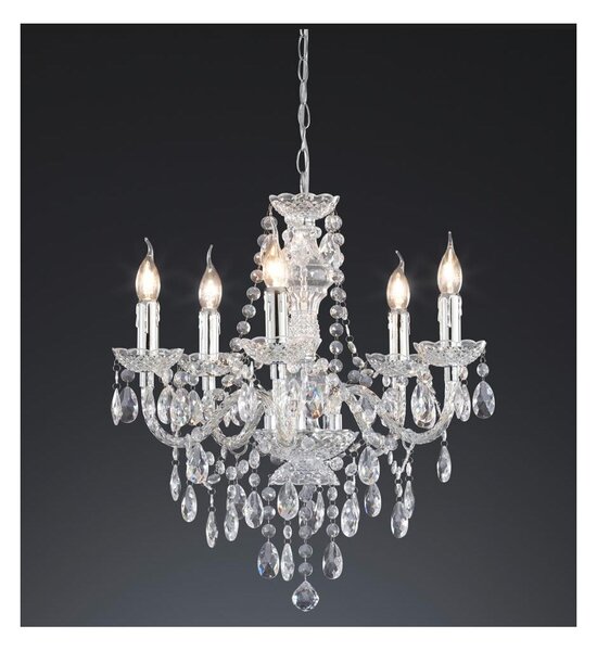 LUSTER LAMPADARIO A SOSPENSIONE 5 LUCI IN METALLO E ACRILICO TRASPARENTE D52