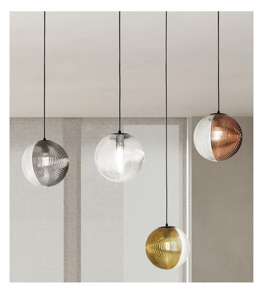 BELLA SOSPENSIONE SINGOLA NERA CON SFERA IN VETRO SOFFIATO RIGATO BICOLORE LAMPADINA E27