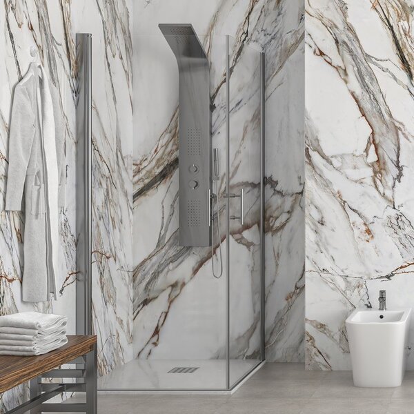 Kamalu box doccia angolare 90x90 due ante battenti finitura cromo | ks2800