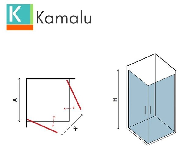 Kamalu box doccia angolare 90x90 due ante battenti finitura cromo | ks2800