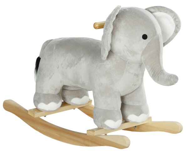 AIYAPLAY Cavallo a Dondolo per Bambini 2-4 Anni a Forma di Elefante con Suoni e Rivestimento Morbido, Grigio