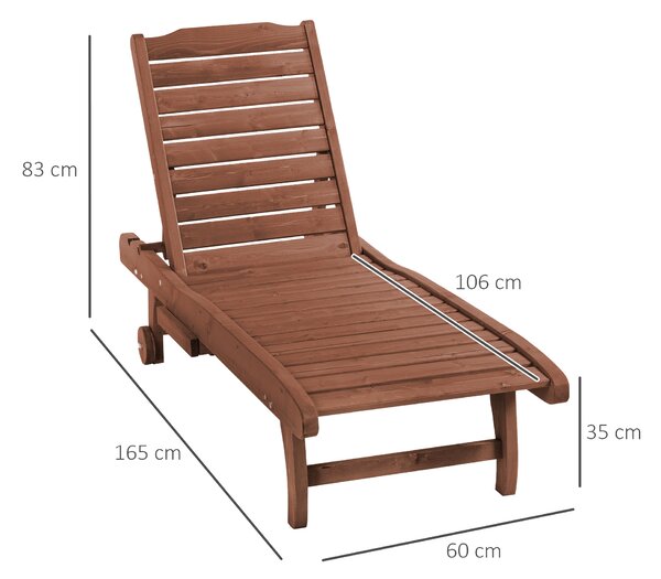 Outsunny Lettino da Giardino in Legno Reclinabile su 3 Livelli con Vassoio Estraibile, Lettino Prendisole con Ruote, 182x60x35cm | Aosom Italy