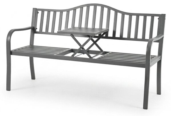 Panchina da giardino Relaxdays con tavolino ribaltabile, 3 posti, acciaio, panchina da giardino, A x L x P: 90 x 150 x 57,5 cm, antracite