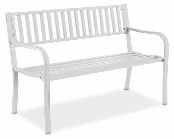 Panchina da giardino Relaxdays, a 2 posti, A x L x P: 82 x 127,5 x 59,5 cm, acciaio, panchina da giardino, terrazza, balcone, panchina da parco, bianca