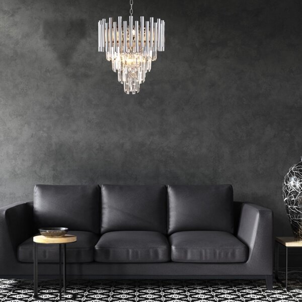 Lampadario di cristallo a sospensione con catena MADISON 9xE14/40W/230V cromo