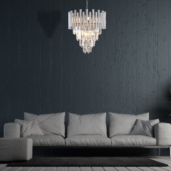 Lampadario di cristallo a sospensione con catena MADISON 9xE14/40W/230V cromo
