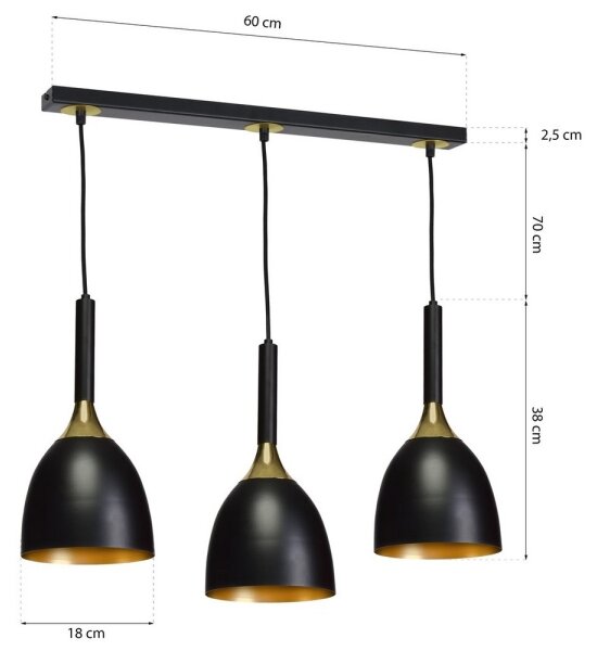 Lampadario a sospensione con filo CLARK 3xE27/60W/230V