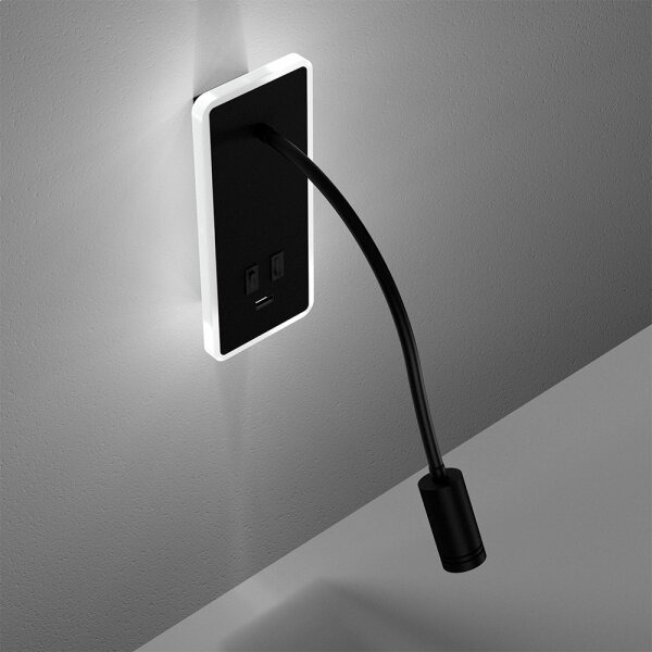 LED Lampada flessibile da parete con base USB 1xLED/8W+1xLED/2W/230V nero