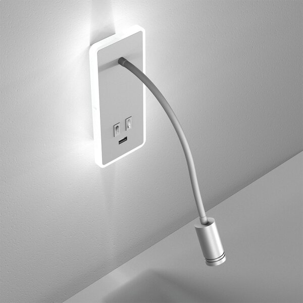 Lampada da parete flessibile a LED con USB BASE LED/8W+LED/2W/230V bianca