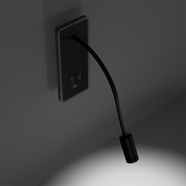 LED Lampada flessibile da parete con base USB 1xLED/8W+1xLED/2W/230V nero