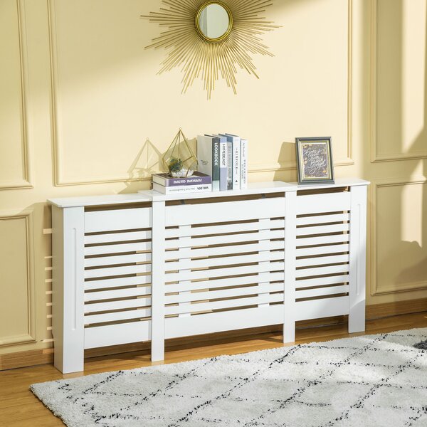HOMCOM Copricalorifero Regolabile in Larghezza con Mensola Superiore in MDF e Legno Bianco 140-202x19x82.5cm|Aosom