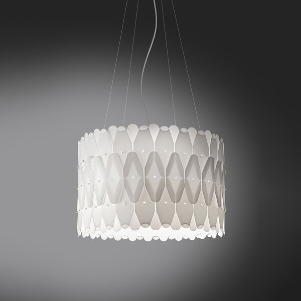 Sospensione Moderna Amanda Polilux ® Bianco E Metallo Cromo 1 Luce E27 D50Cm