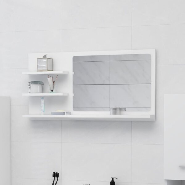 Specchio da Bagno Bianco 90x10,5x45 cm in Legno Multistrato