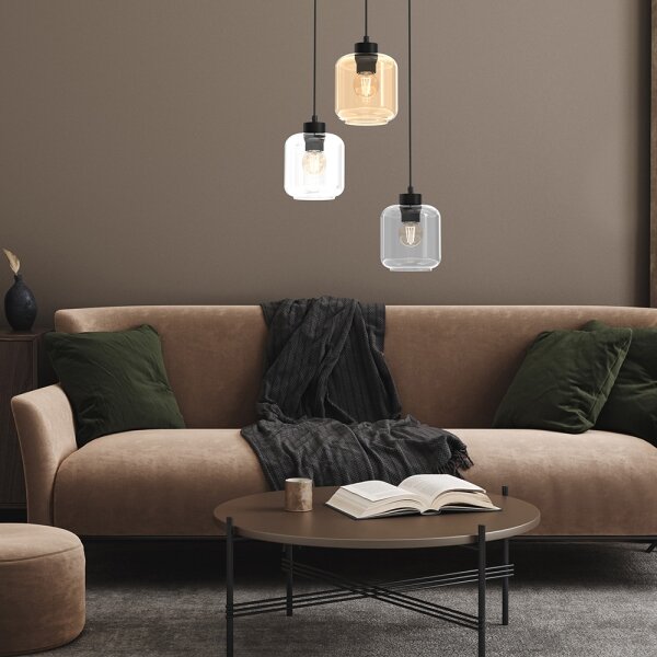 Lampadario a sospensione con filo SOMBRA 3xE27/60W/230V grigio/beige/limpido