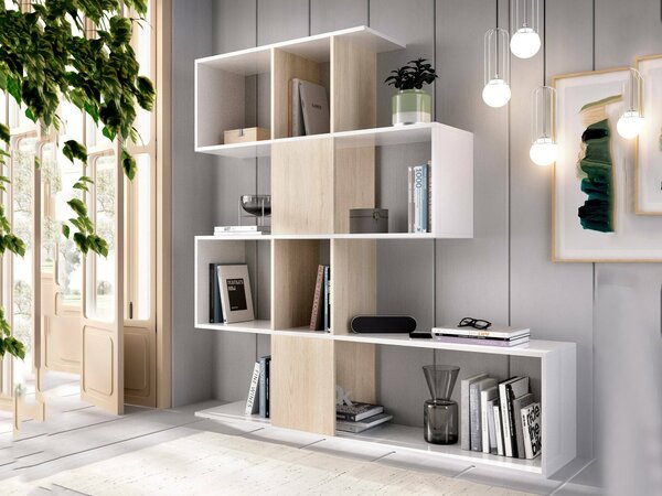 Libreria divisoria bianca lucida e rovere 145x145h cm - Ax