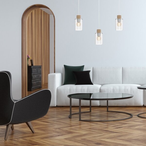 Lampadario a sospensione con filo MADERA 3xE27/60W/230V bianco/legno